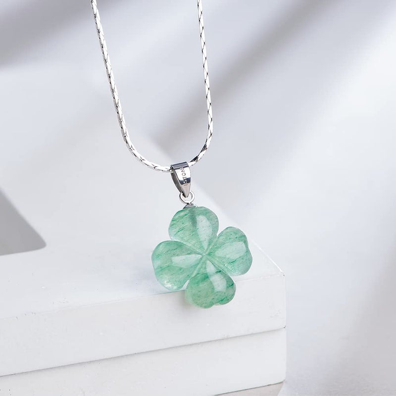 iSTONE Green Jade Lucky Four Leaf Clover Heart Pendant 925 Sterling Silver Necklace 18 Inches Fine Jewelry for Women St. Patrick's Day - Image 3